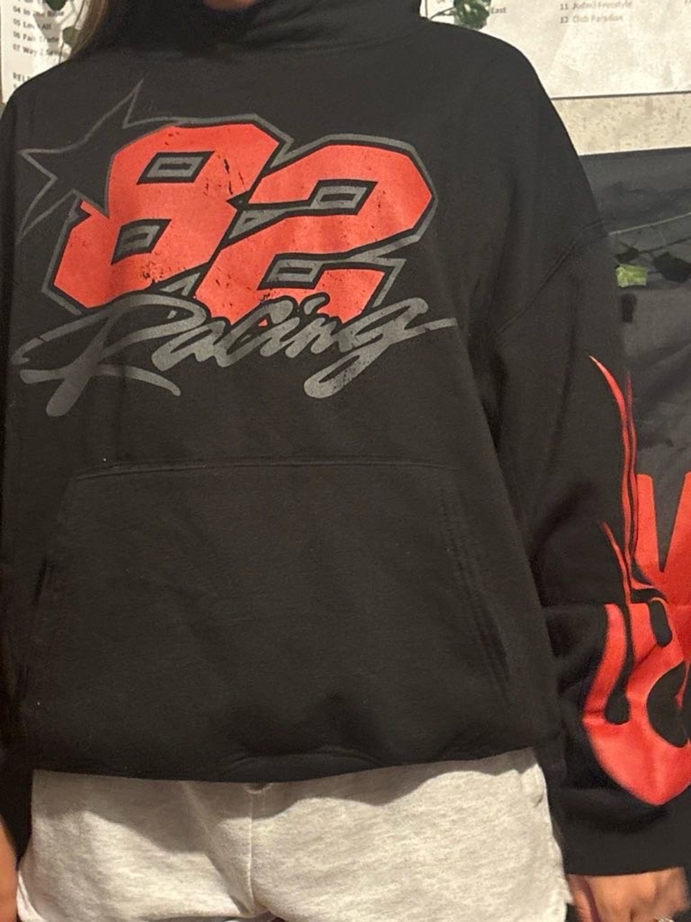 82 Racing Black Hoodie with Red Graphics